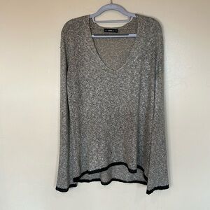 Zara Knit black/beige pullover lightweight sweater belled long sleeve US Sz S